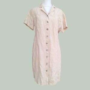 Chamonix Linen Tencel Blend Button Front Shirt Dress Tan Beige Size‎ 10